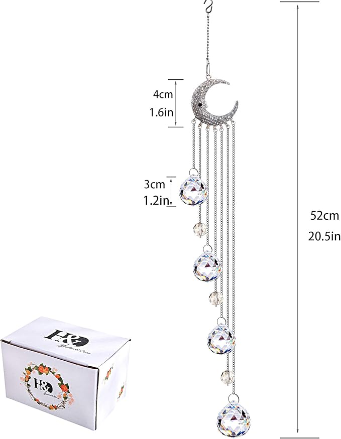 20.5inch Hanging Clear Crystal Suncatcher Ornaments with Moon Decor