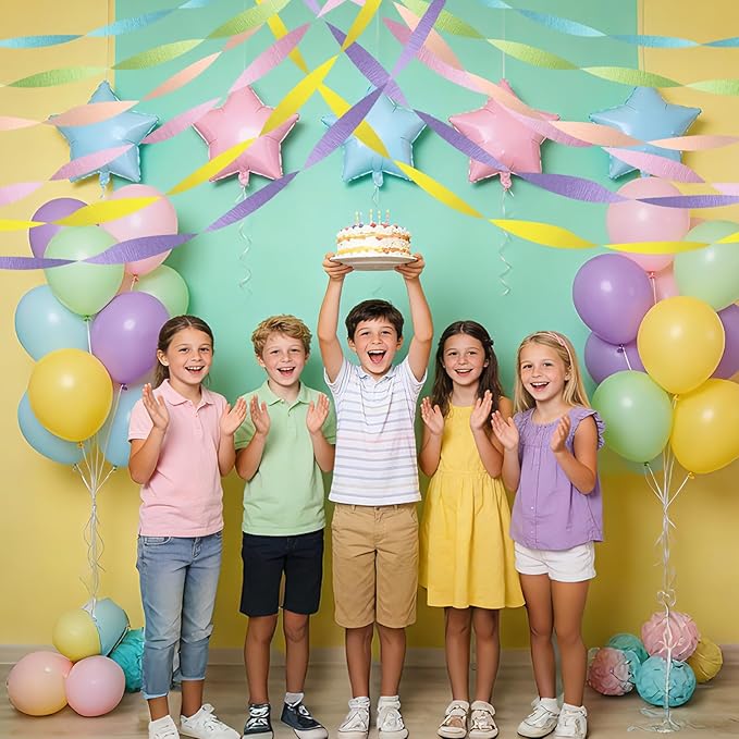Pastel Rainbow Crepe Paper Streamers - 6 Rolls Macaron Party Streamer