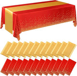 Breling 24 Pack Red and Gold Disposable Plastic Tablecloths and Satin