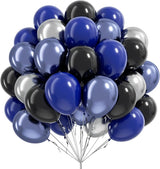 Blue and Black Balloons, 60pcs 12inch Blue Black Metallic Silver