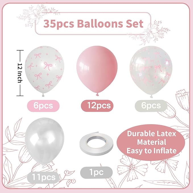 Pink Bow Balloons Light Pink and White Balloon 12inch Clear Bow