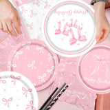 Pink Bow Birthday Party Supplies Serve 24, Coquette Birthday