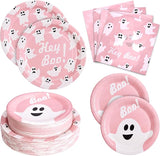 180Pcs Halloween Party Supplies Serve 60 Pink Ghost Paper Plates and