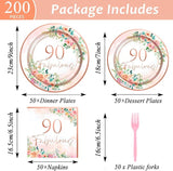 50 Guests 90th Party Decorations Plates Napkins Rose Gold Party