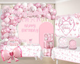 Cocomigo 251pcs Coquette Birthday Decorations, All-in-1 Pink Bow