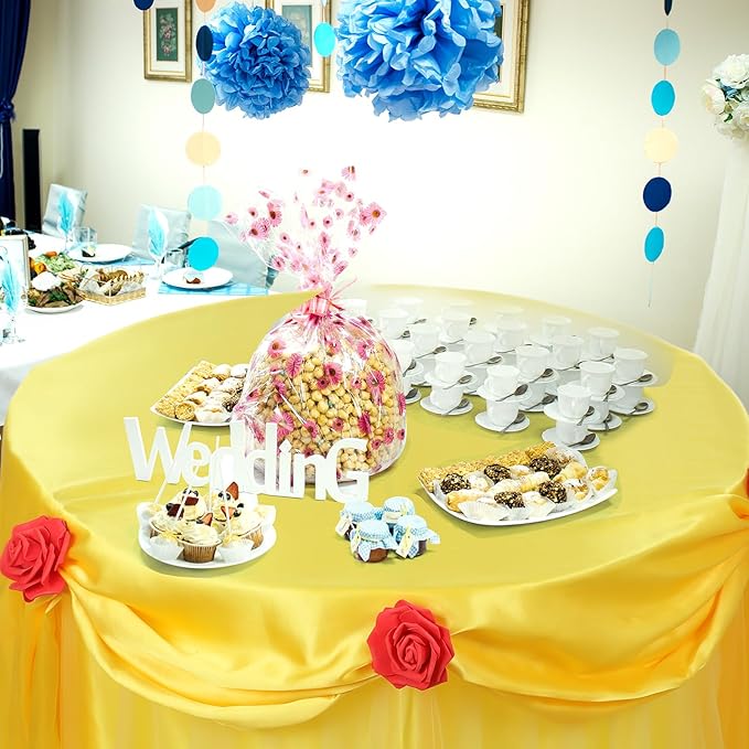 Rose Beauty Princess Party Tablecloth Golden Yellow Tulle Table