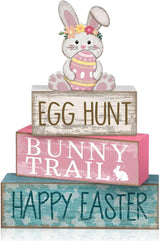 4 Pcs Easter Bunny Table Decor Wooden Pastel Bunny 3 tier Wooden