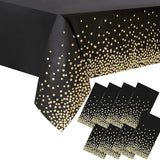8 Packaging Black and Gold Plastic Tablecloth, 54 inch x108 inch