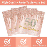 96 Pieces 50th Birthday Tableware Set for Pink Rose Gold 50th