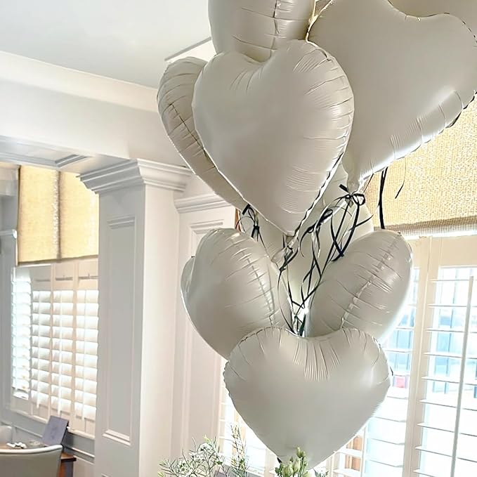Cream Heart Balloons, 18 Inch Cream Heart Foil Balloons, 12Pcs Boho