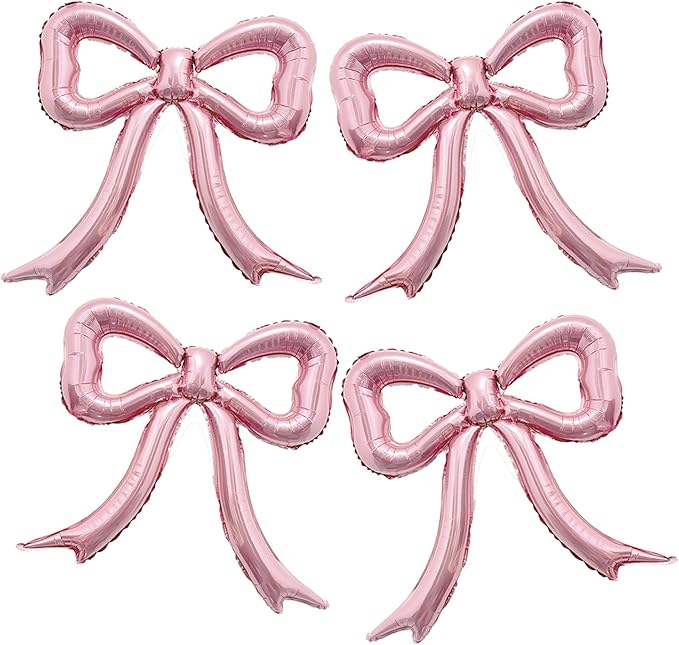 4pcs Pink Bow Foil Balloons Set Bow Mylar Balloons for Coquette