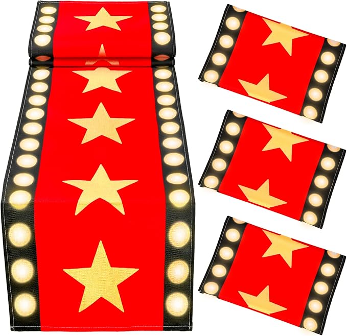 2 Pcs 13 x 72 Inch Movie Night Table Runner with Gold Star