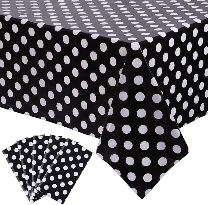 Kesfey 5 Packs Black and White Dots Table Cloth 54x108 Inch Black