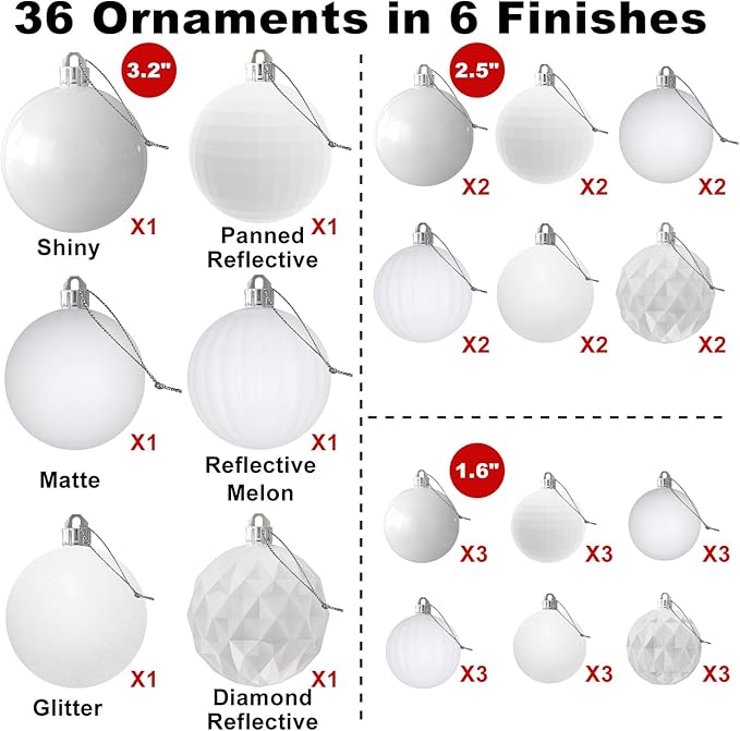 White Christmas Ornaments - Christmas Tree Decorations Shatterproof