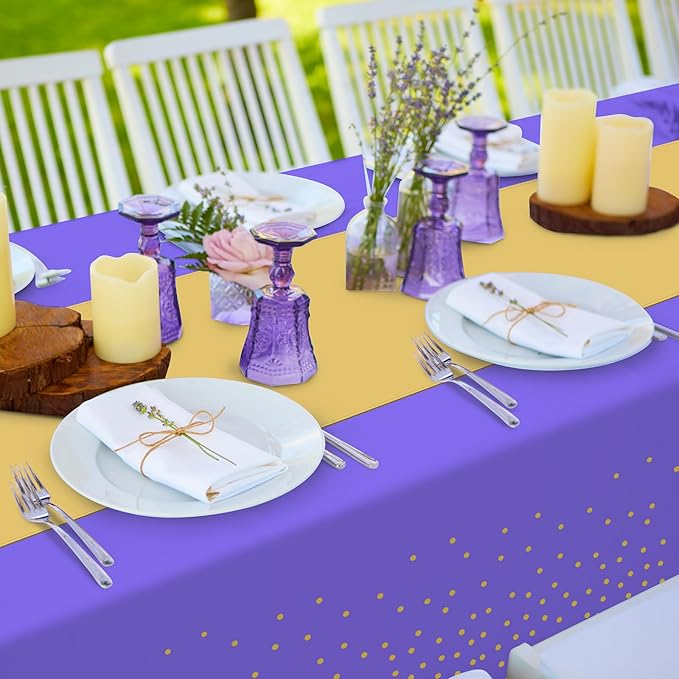 8Pack Disposable Plastic Tablecloths and Satin Table Runner Set