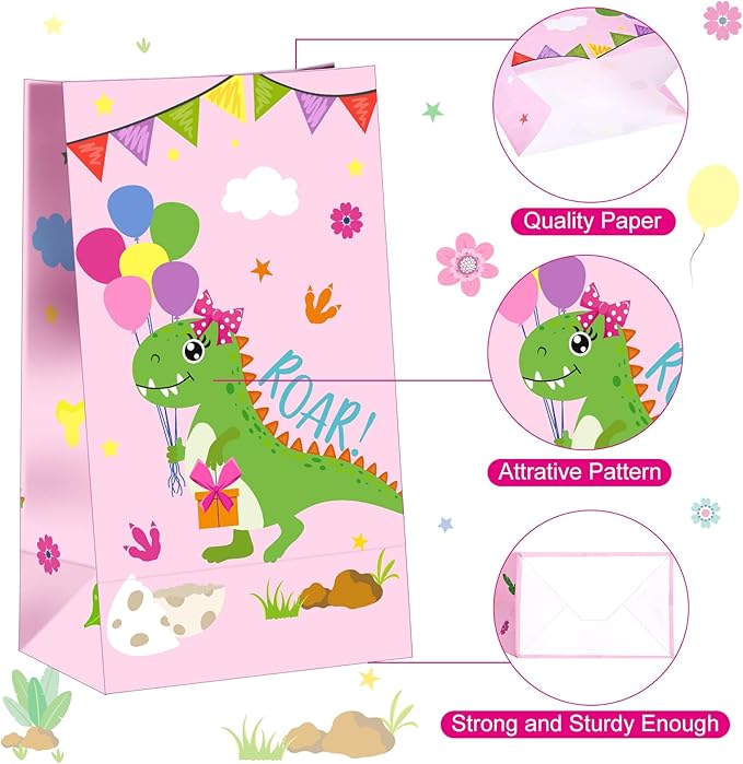 Pajean 24 Pieces Dinosaur Party Bags Dino Candy Favor Bags with
