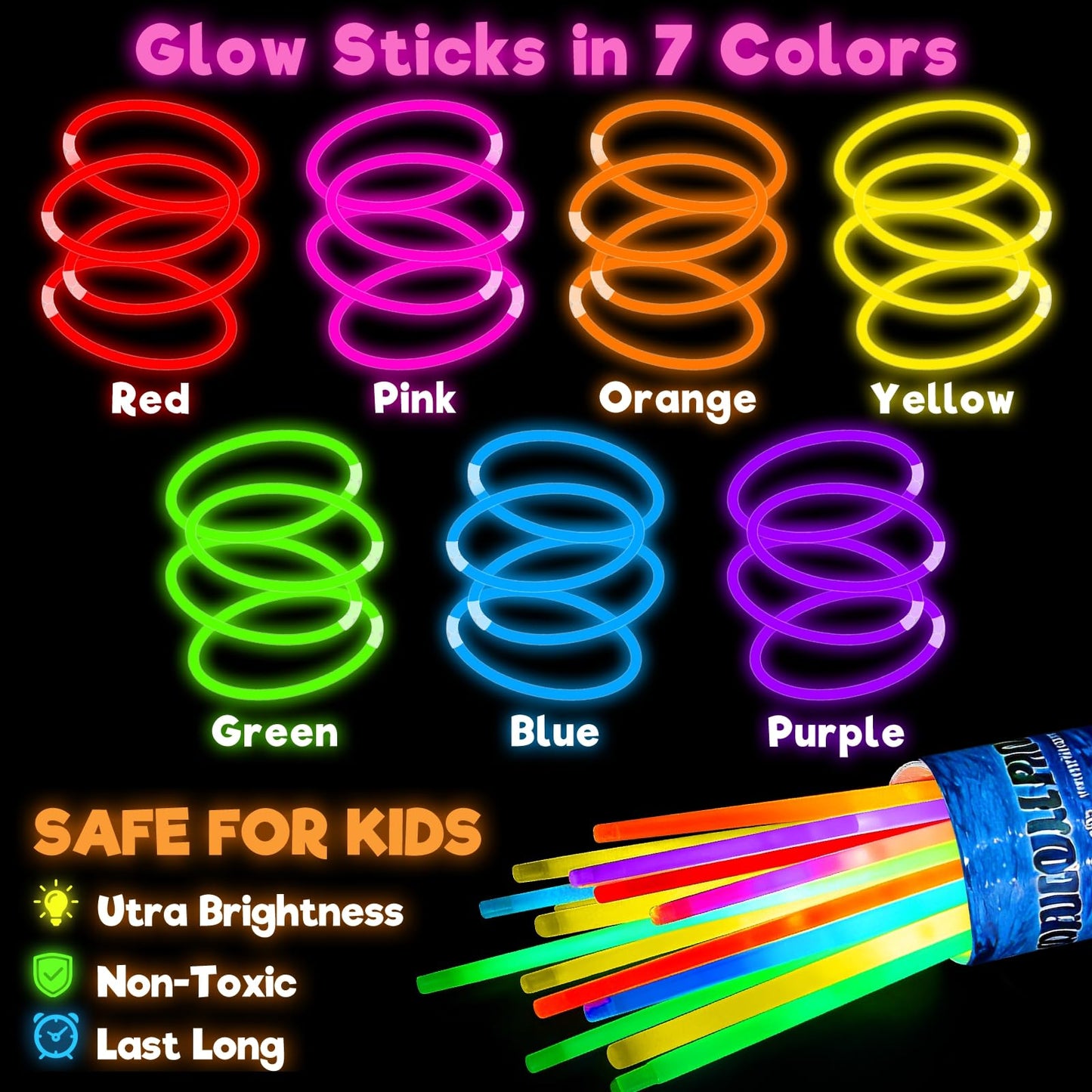 TURNMEON 500 Pack Ultra Bright Glow Sticks Bulk Glow In The Dark Party