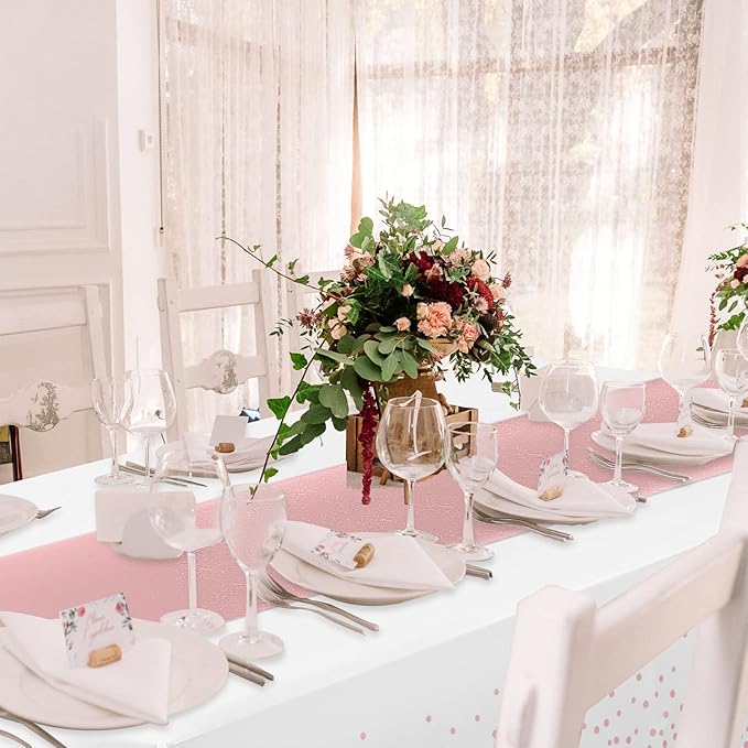 MASHAN 24 Pack White and Rose Gold Tablecloth Set - Rectangular PEVA