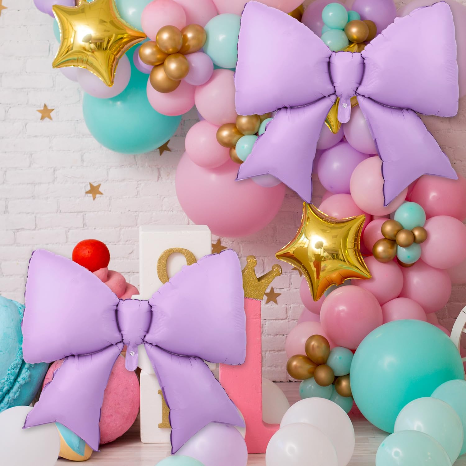 2pcs Large Bow Balloons, Bow Themed Party Decorations Elegant Coq Purp