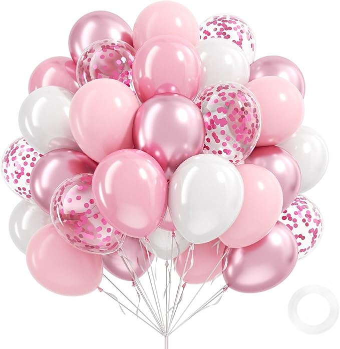Light Pink and White Balloons, 60pcs 12inch Pearl Light Baby Pink