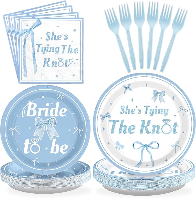 Grencian 96 Pcs Blue Bow Bridal Shower Decorations Blue Bow Bride to