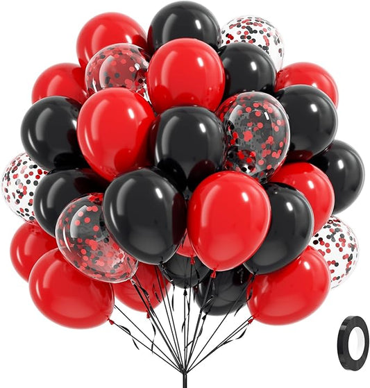 Red and Black Balloons, 60pcs 12inch Black Red Confetti Balloons for