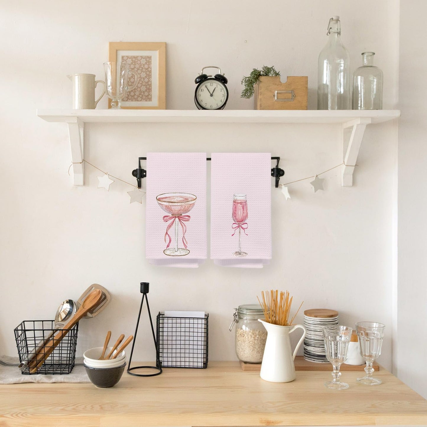 AQYIP Coquette Pink Bow Champagne Kitchen Towels, Champagne Lover