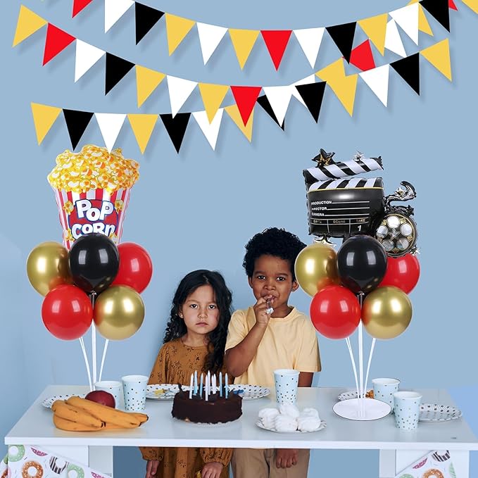 Movie Night Party Balloons Stand Kit 2 Sets with 2 Popcorn Clapboard