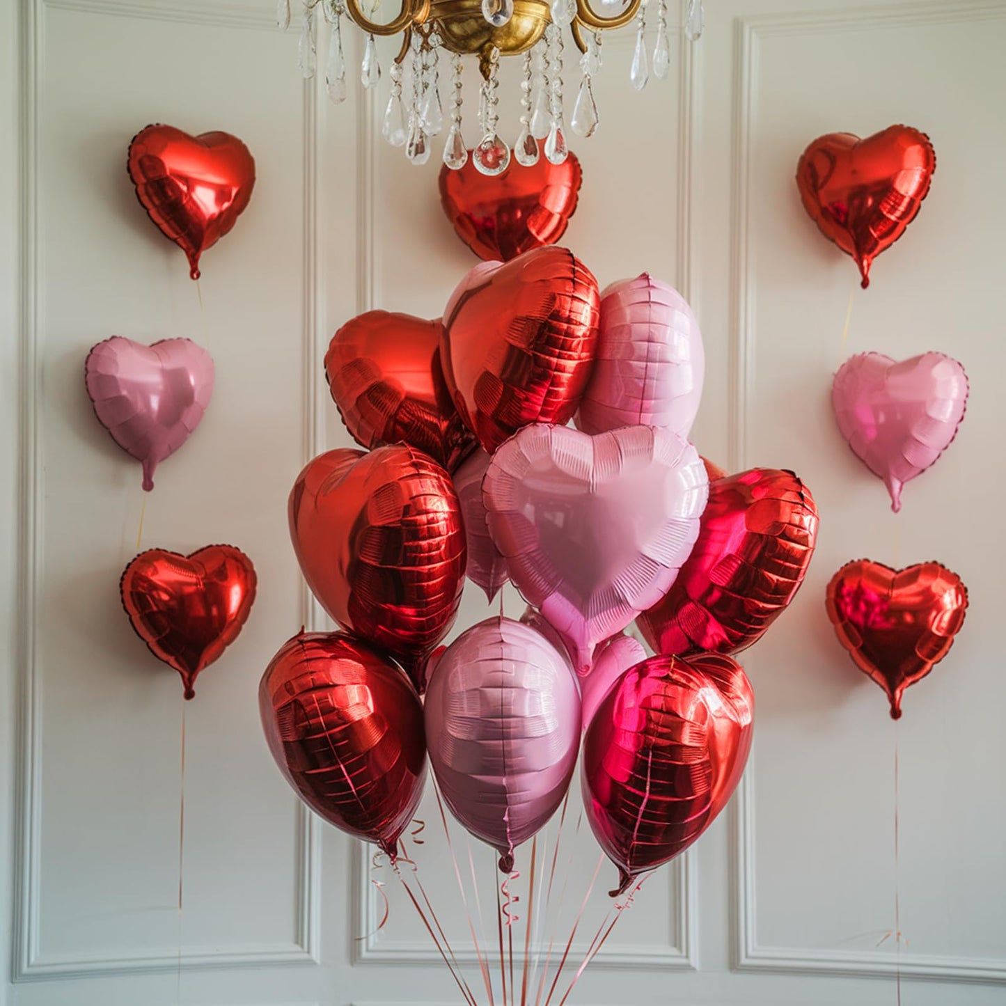 Pink Red Heart Balloons, 19PCS Light Pink and Red Heart Shape Balloon