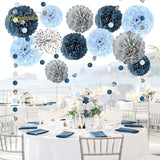 Dusty Blue Wedding Decorations 15 PCS Tissue Pom Poms Paper Garland