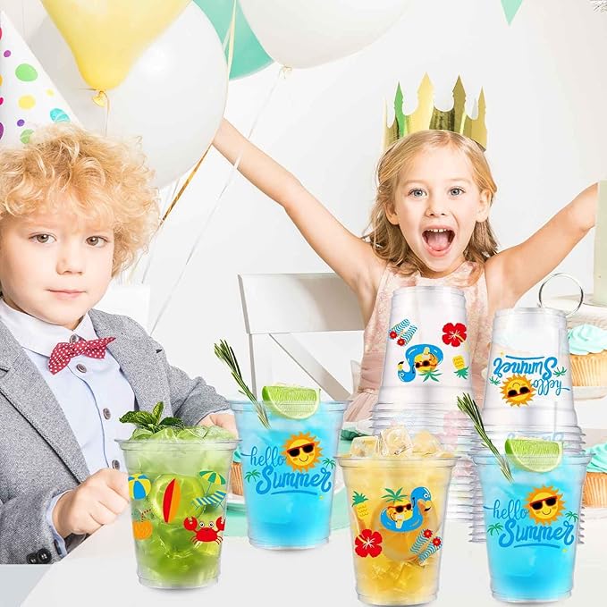 50 Summer Pool Party Cups 12 oz Hello Summer Party Decorations