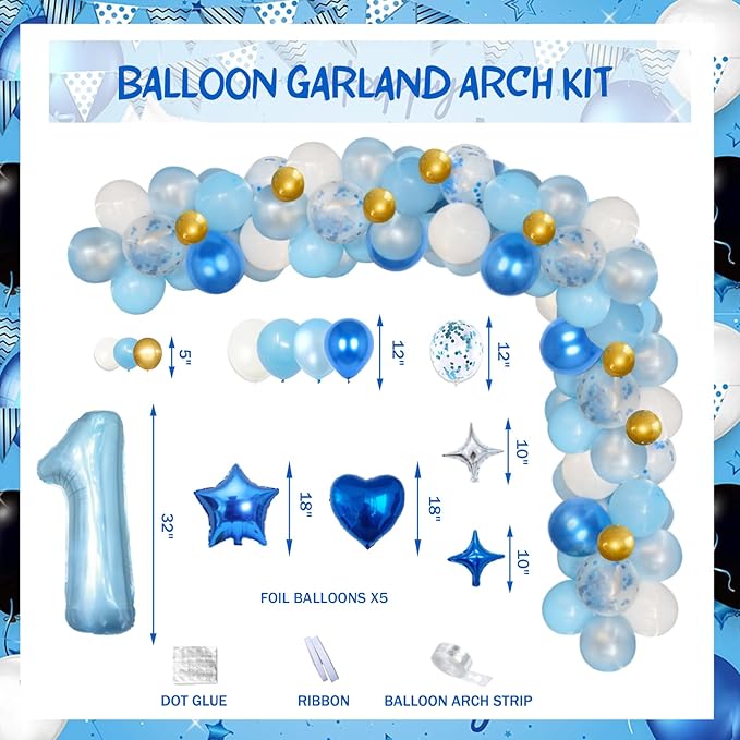 118 PCs First Birthday Decorations for Boy Party Inspo Baby Boy 1st