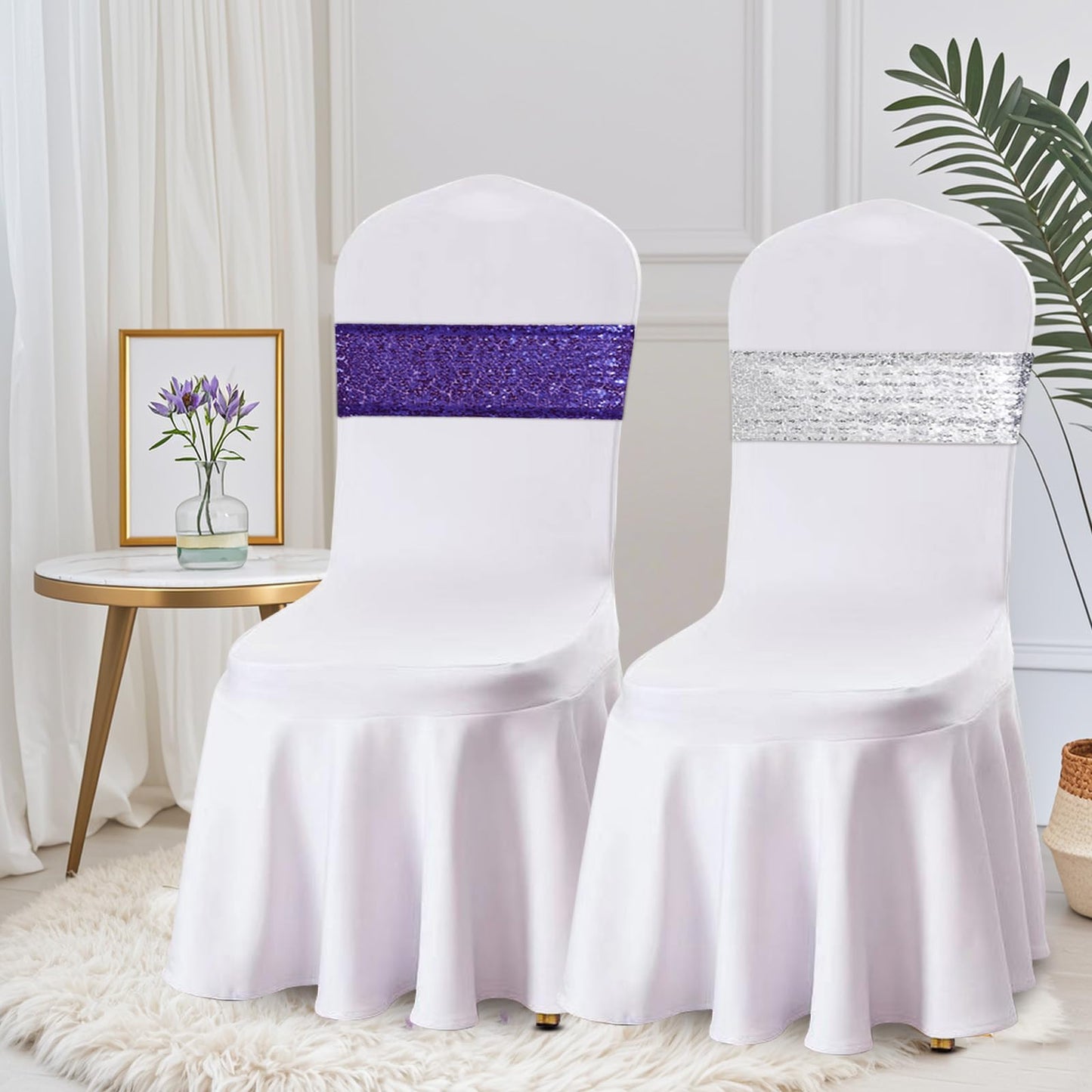 Eternal Beauty Set of 20 Sequin Sashes Bow Purple Chair Sashes for