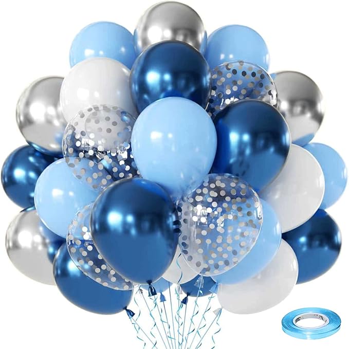 Zesliwy Blue White Silver Balloons Set,50Pcs 12 Inch Metallic Dark