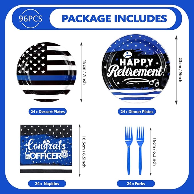 96Pcs Police Retirement Party decorations Congrats Officer Plates
