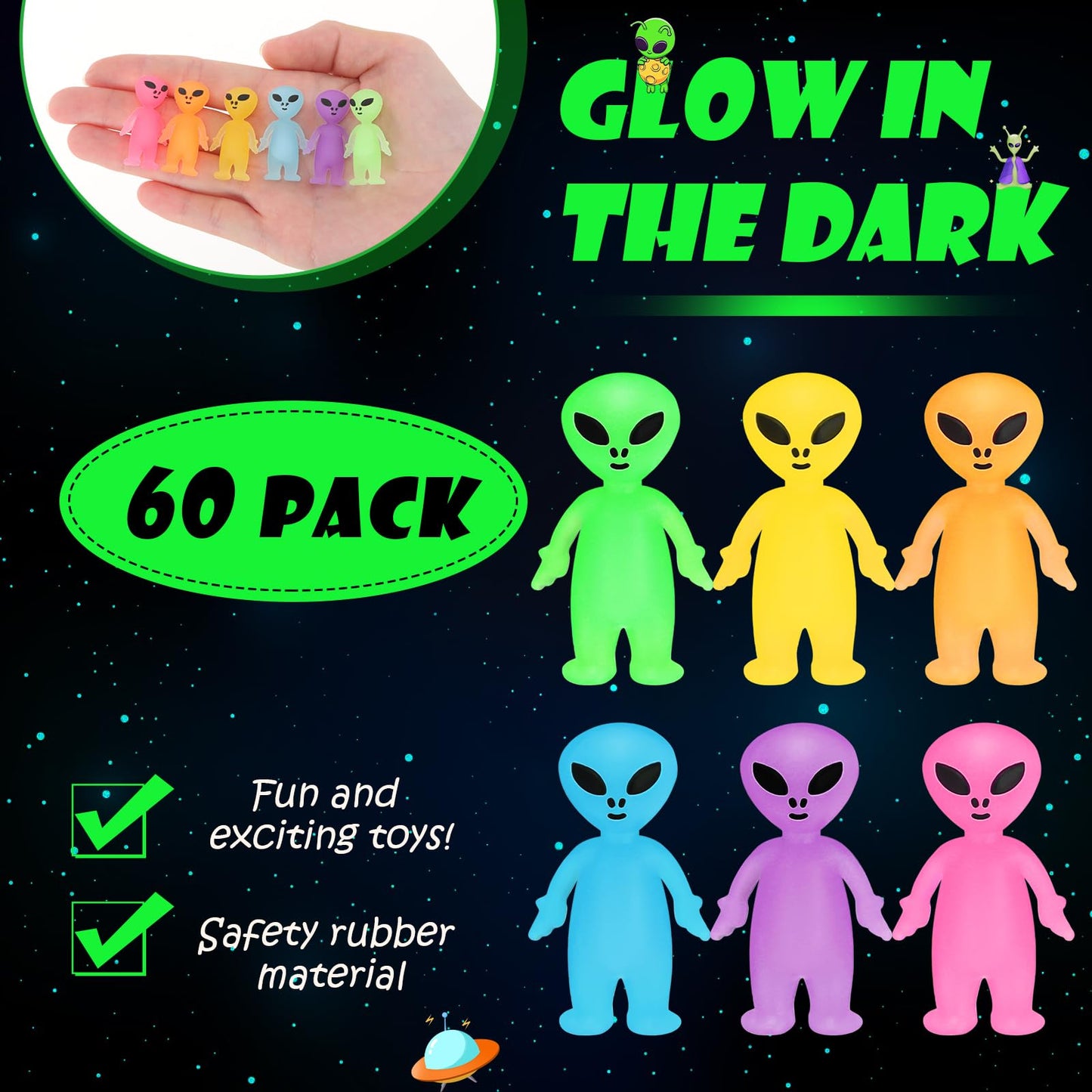 60 Pcs Colorful Mini Alien Figures Bulk Glow in The Dark