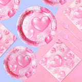 Grencian 96Pcs 2000s Party Decorations Pink Heart Plates and Napkins