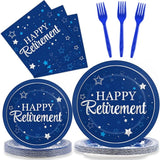 96Pcs Blue Retirement Plates and Napkins Blue Silver Retirement