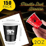 150 Pcs Casino Party Cups 2 oz Plastic Shot Glass Poker Tumbler for