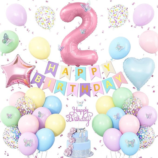 2nd Birthday Decoration for Girls Easter Pastel Rainbow 2nd Balloon