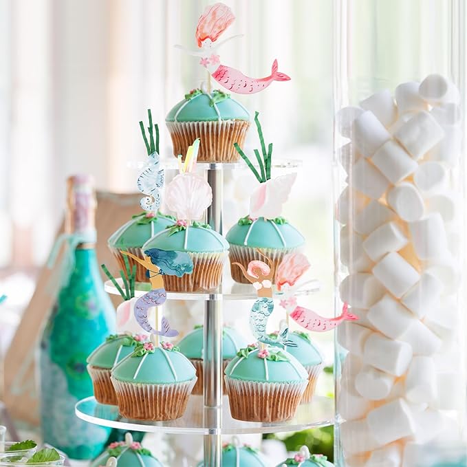 48 Pcs Mermaid Cupcake Kit Include 24 Mermaid Cake Topper 24 Ocean