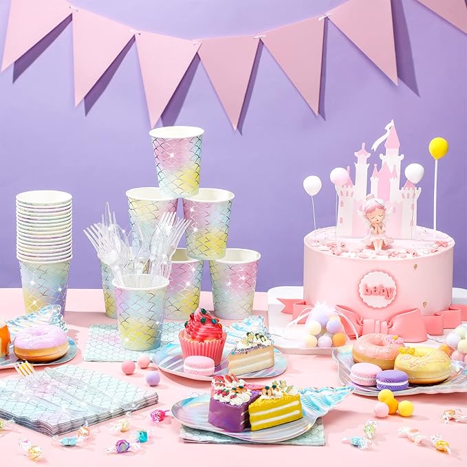 144 Pcs Mermaid Party Supplies Tableware Mermaids Themed Decorations