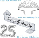 25th Birthday Decorations for Women Silver with 25th Birthday Sash