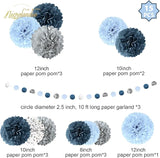 Dusty Blue Wedding Decorations 15 PCS Tissue Pom Poms Paper Garland