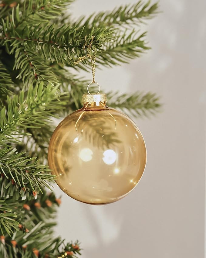 DN DECONATION Gold Glass Christmas Ornaments, Set of 9, 3.15' Hanging