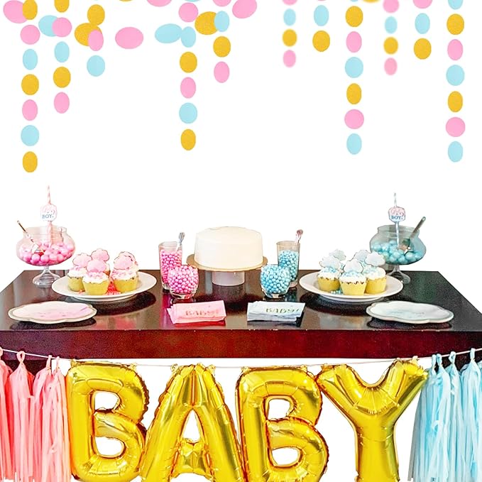 Blue Pink Gold Party-Decorations Gender-Reveal - 52Ft Paper Streamers