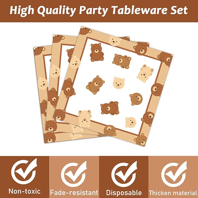 96 Pcs Bear Baby Shower Party Plates Decorations We Can Bearly Wait