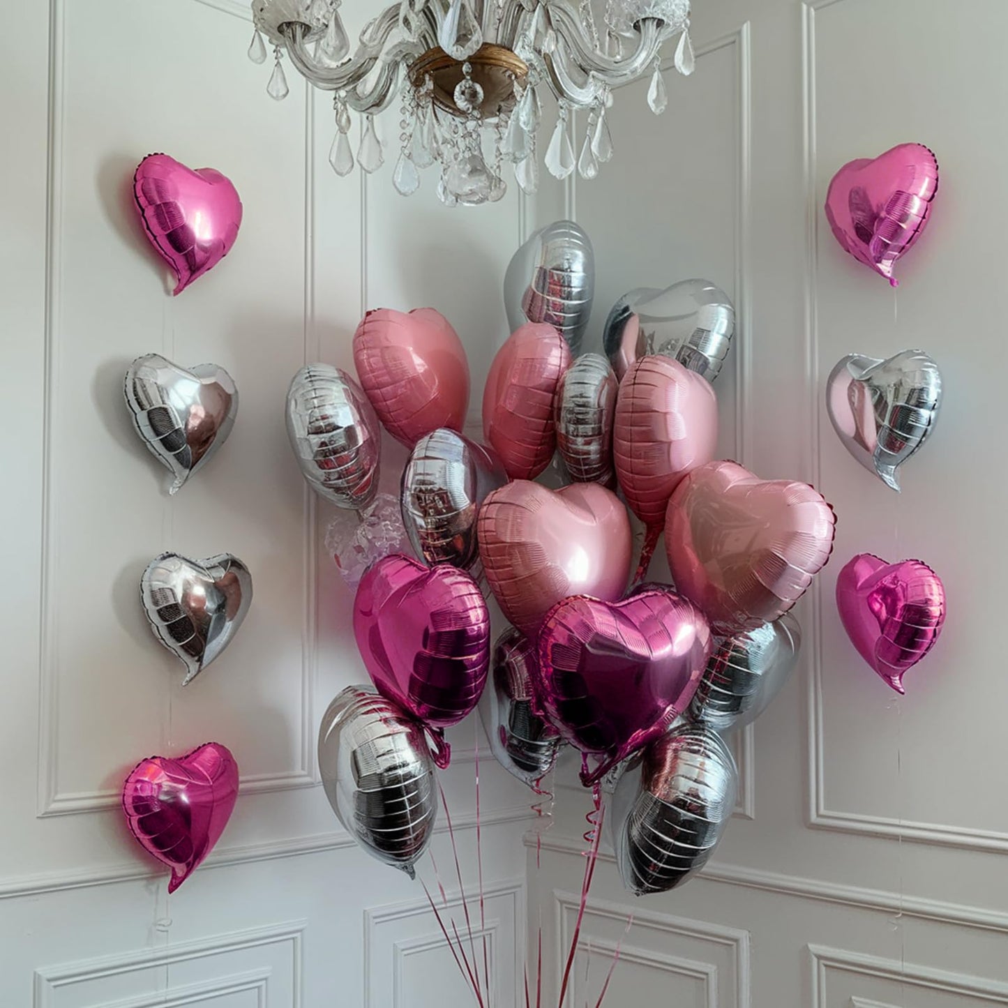 Hot Pink Silver Heart Balloons, 19PCS Light Pink Heart Shape Balloon