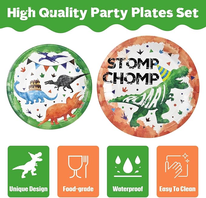 Dinosaur Birthday Decorations 200 PCS Dinosaur Plates Napkins and