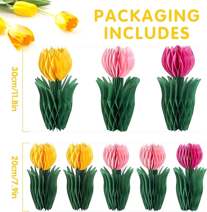 PAPER JAZZ 8 PCS Tulip Flower Centerpieces for Tables Spring Party